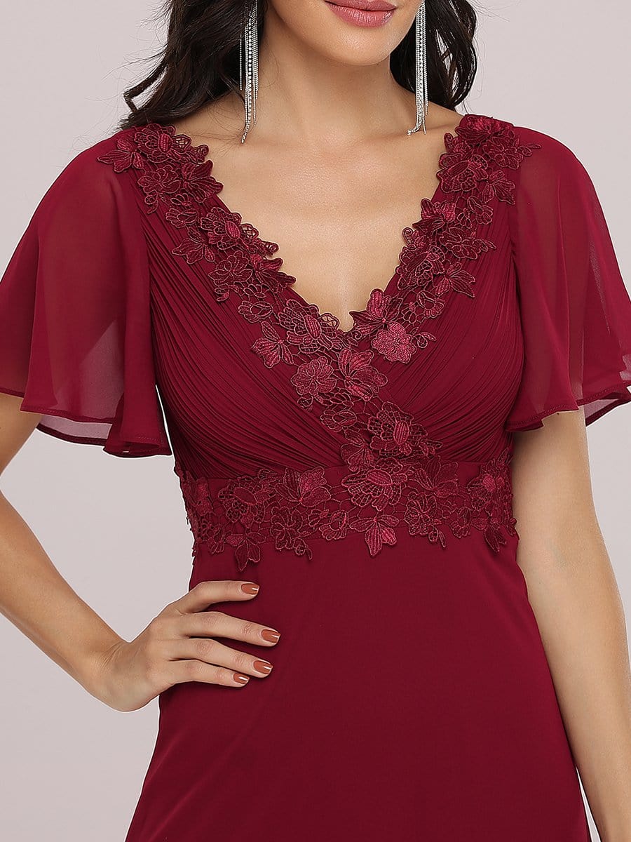 Color=Burgundy | Stunning Long Bridesmaid Dress With Appliqued V Neck-Burgundy 8 Color=Burgundy | Stunning Long Bridesmaid Dress With Appliqued V Neck-Burgundy 8