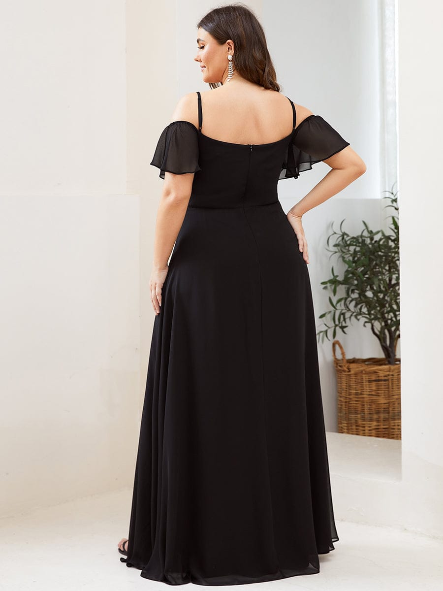 Cold-Shoulder High Split Floor Length Bridesmaid Dress #color_Black Cold-Shoulder High Split Floor Length Bridesmaid Dress #color_Black