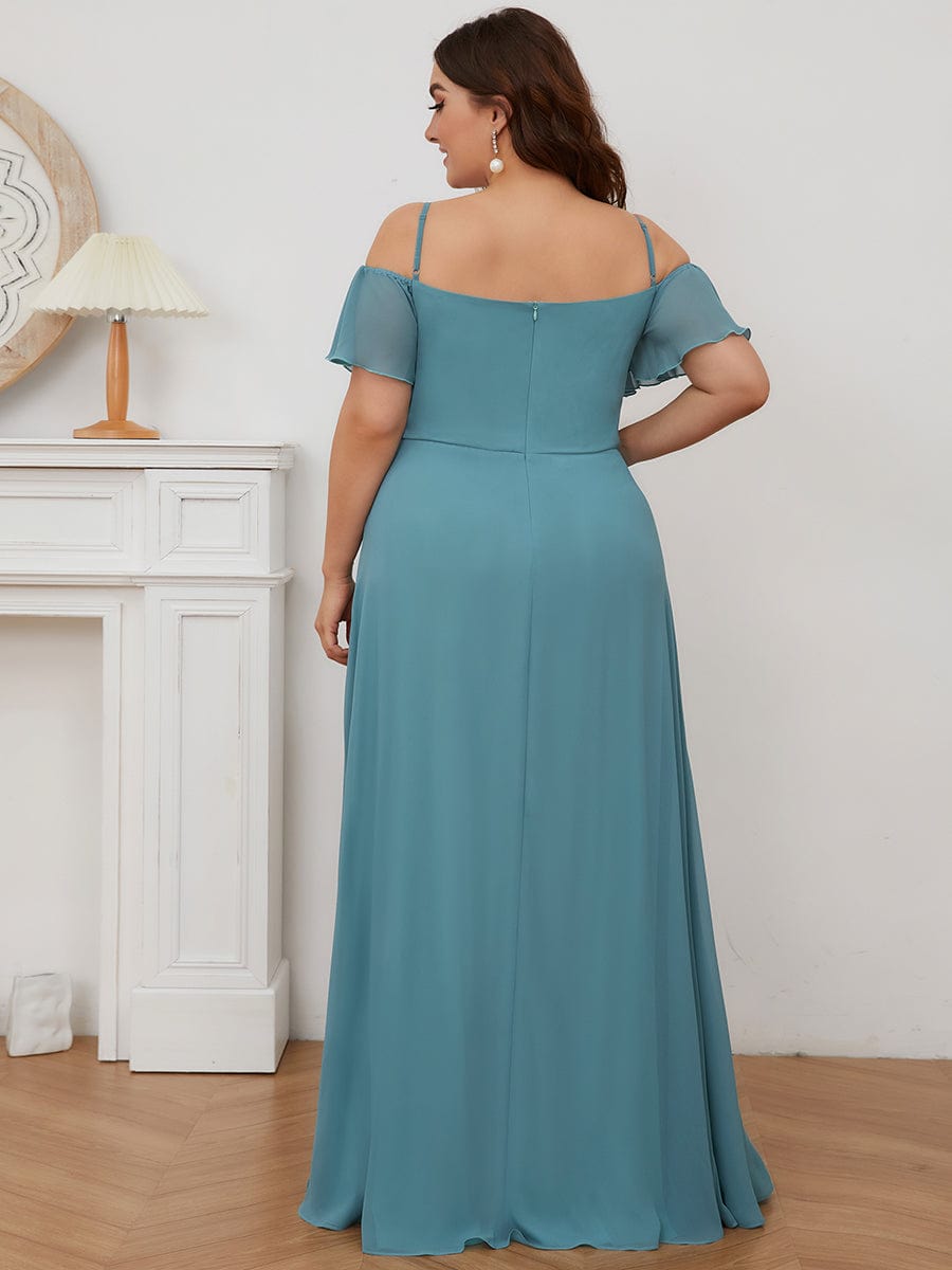 Cold-Shoulder High Split Floor Length Bridesmaid Dress #color_Dusty Blue Cold-Shoulder High Split Floor Length Bridesmaid Dress #color_Dusty Blue
