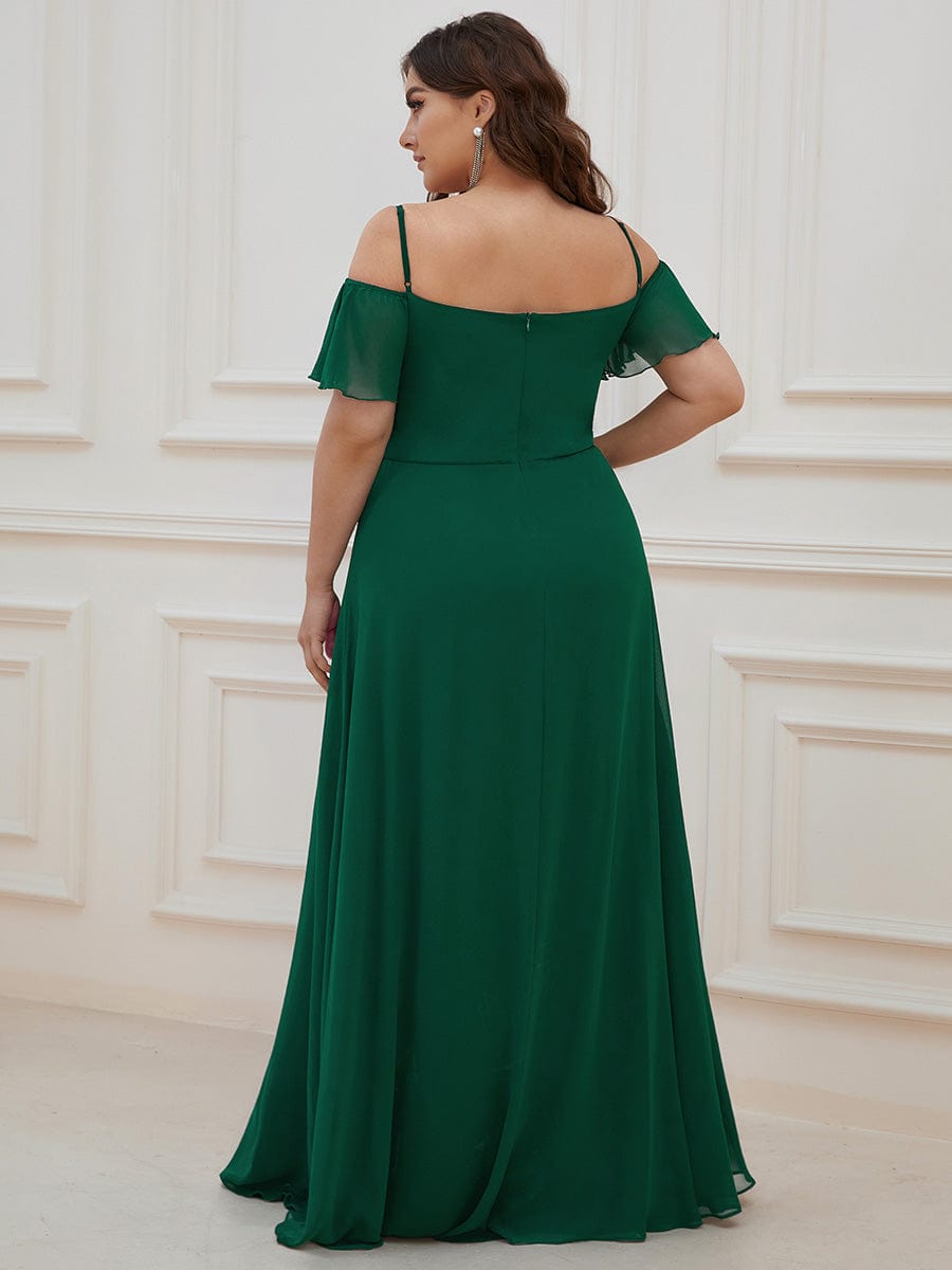 Cold-Shoulder High Split Floor Length Bridesmaid Dress #color_Dark Green Cold-Shoulder High Split Floor Length Bridesmaid Dress #color_Dark Green