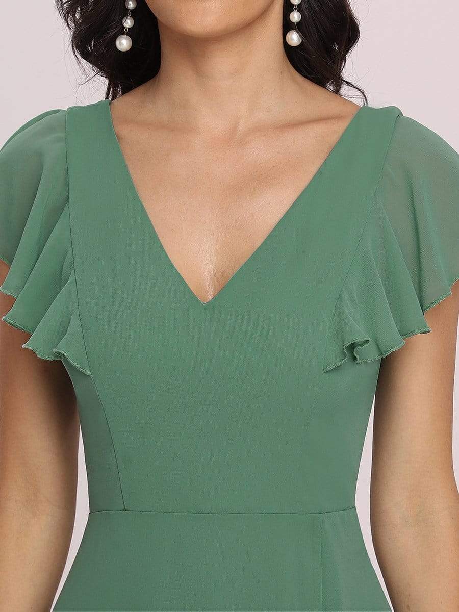 Color=Green Bean | Cute Floor Length V Neck Chiffon Bridesmaid Dress-Green Bean 8 Color=Green Bean | Cute Floor Length V Neck Chiffon Bridesmaid Dress-Green Bean 8