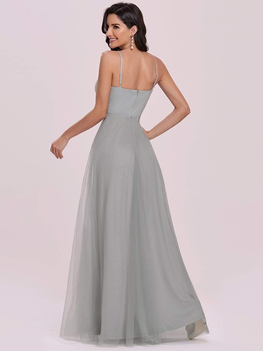 Color=Grey | Elegant Sleeveless Deep V-neck Pleated Prom Dress-Grey 5 Color=Grey | Elegant Sleeveless Deep V-neck Pleated Prom Dress-Grey 5