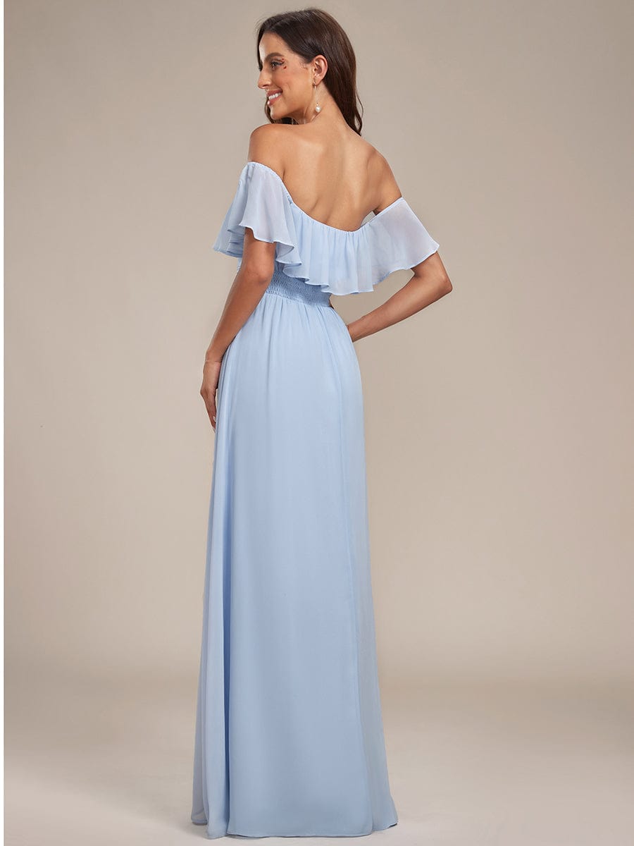 Off The Shoulder Bridesmaid Dresses Side Split Maxi #color_Sky Blue Off The Shoulder Bridesmaid Dresses Side Split Maxi #color_Sky Blue