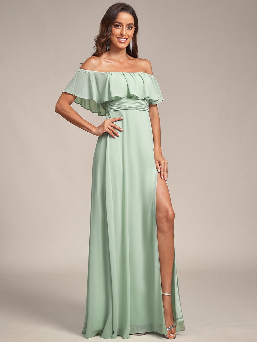 Off The Shoulder Bridesmaid Dresses Side Split Maxi #color_Mint Green Off The Shoulder Bridesmaid Dresses Side Split Maxi #color_Mint Green