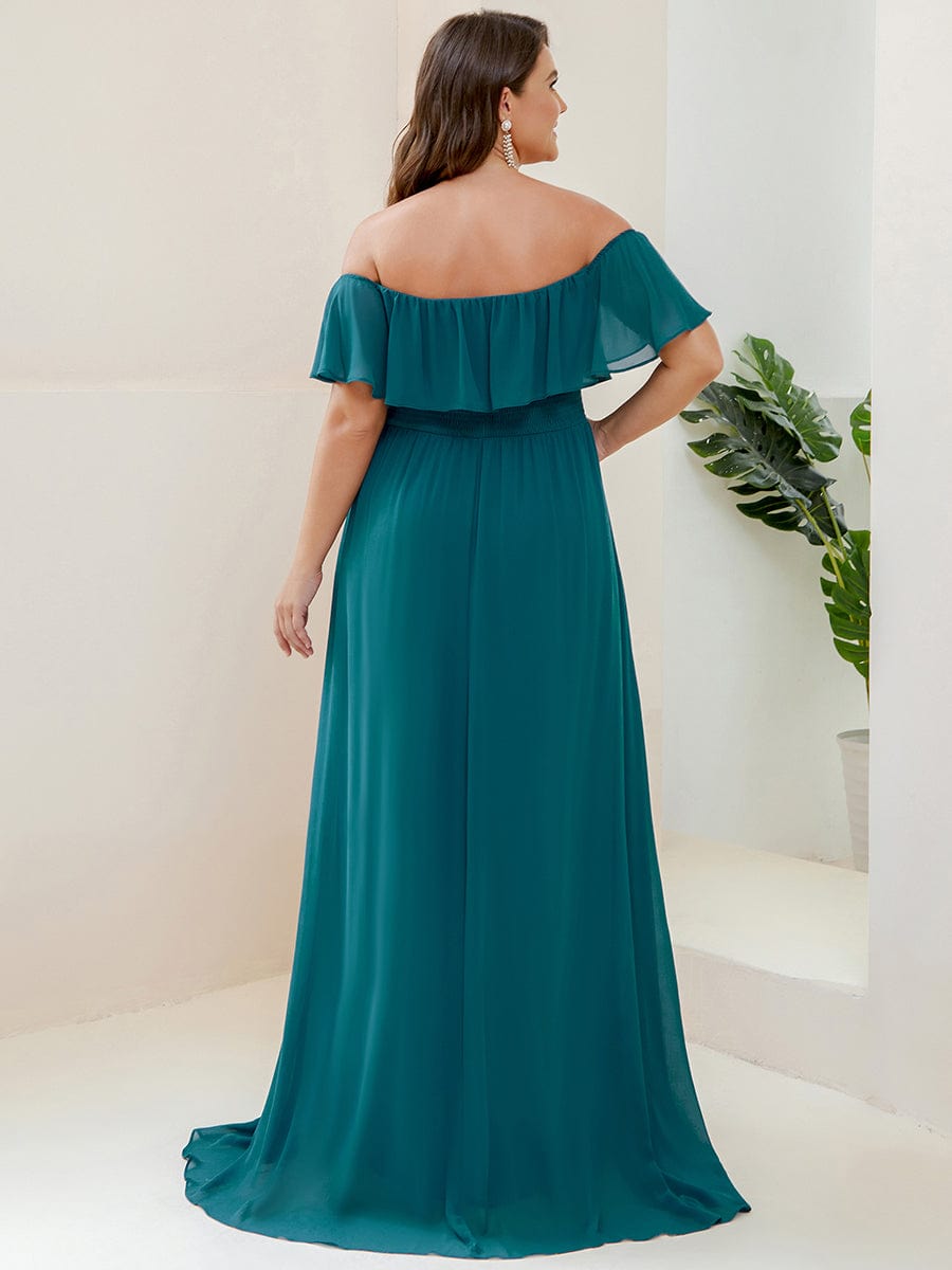 Off The Shoulder Bridesmaid Dresses Side Split Maxi #color_Teal Off The Shoulder Bridesmaid Dresses Side Split Maxi #color_Teal