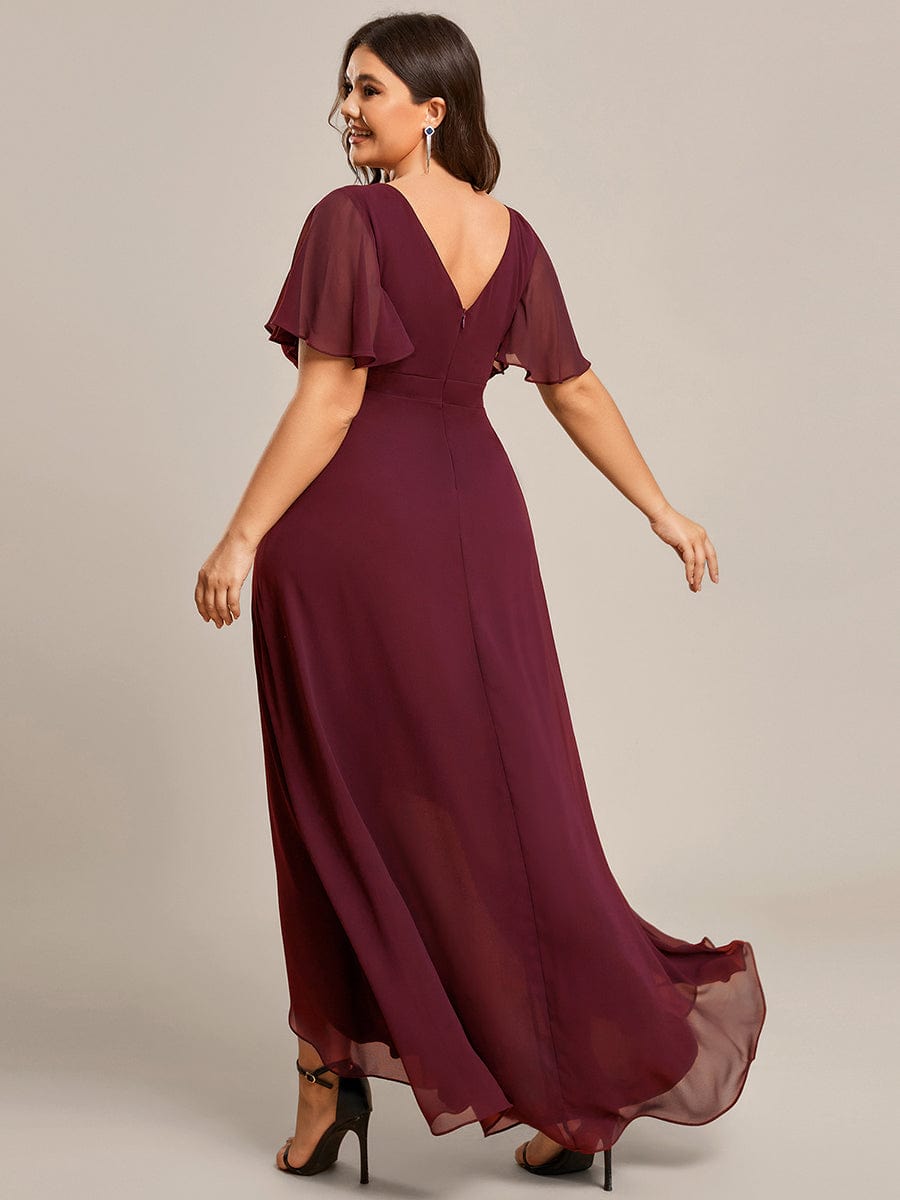 Charming Chiffon Bridesmaid Dress with Lotus Leaf Hemline #color_Burgundy Charming Chiffon Bridesmaid Dress with Lotus Leaf Hemline #color_Burgundy