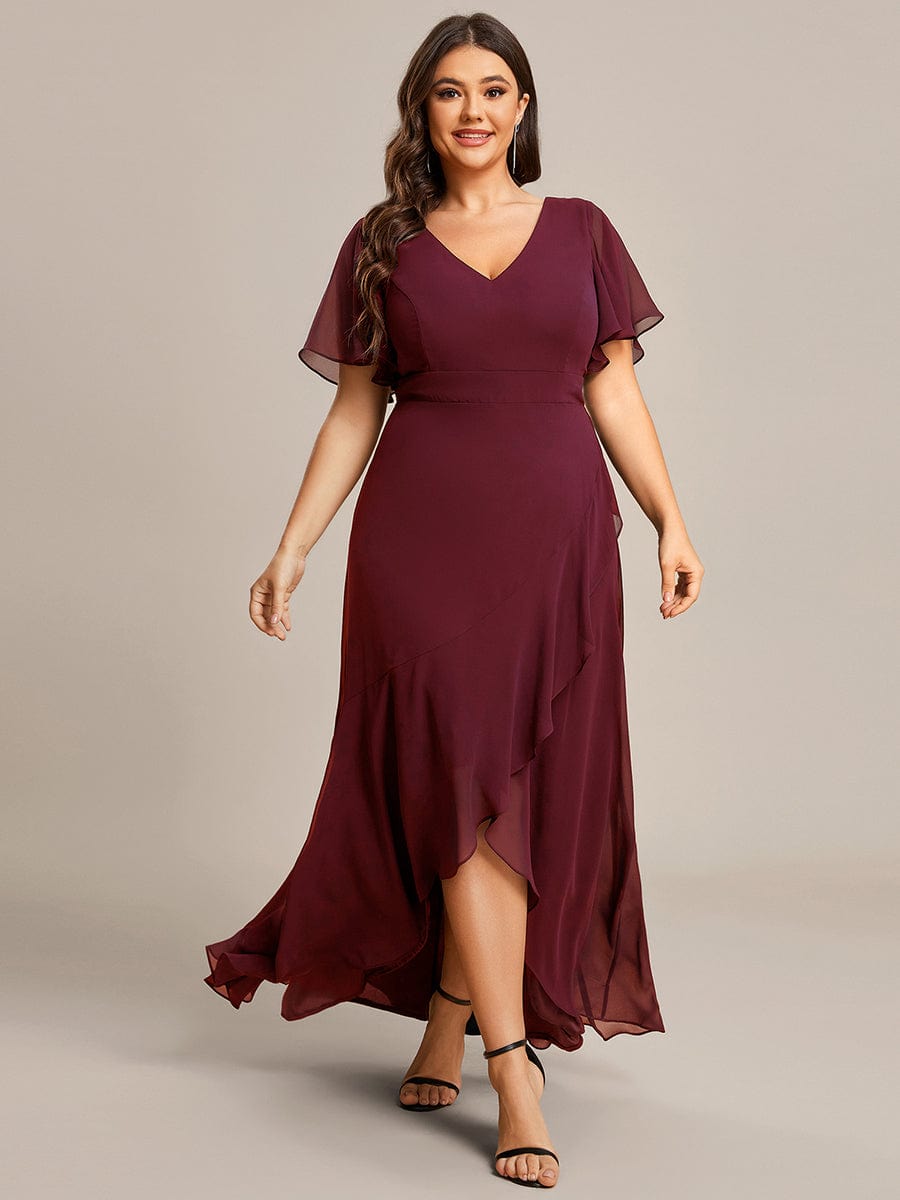 Charming Chiffon Bridesmaid Dress with Lotus Leaf Hemline #color_Burgundy Charming Chiffon Bridesmaid Dress with Lotus Leaf Hemline #color_Burgundy
