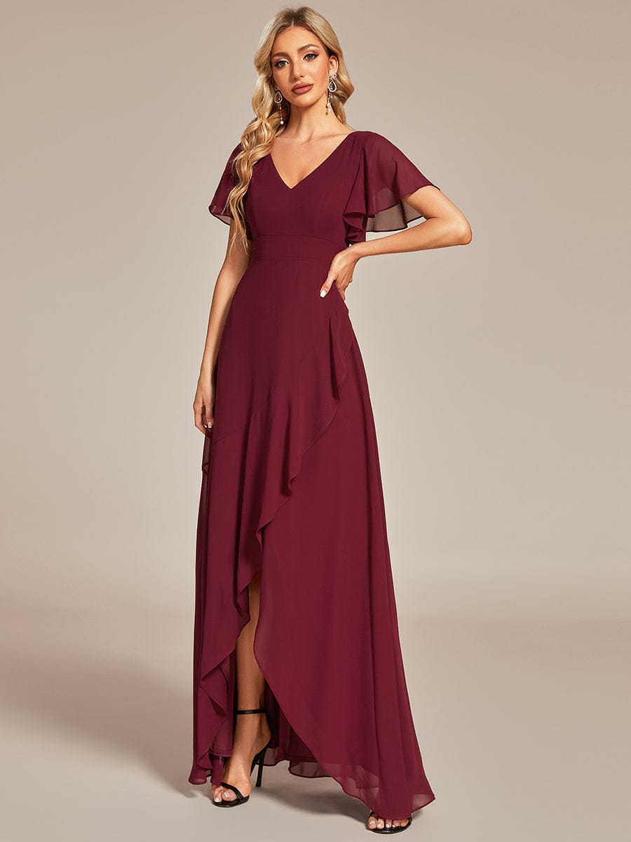 Charming Chiffon Bridesmaid Dress with Lotus Leaf Hemline #color_Burgundy Charming Chiffon Bridesmaid Dress with Lotus Leaf Hemline #color_Burgundy