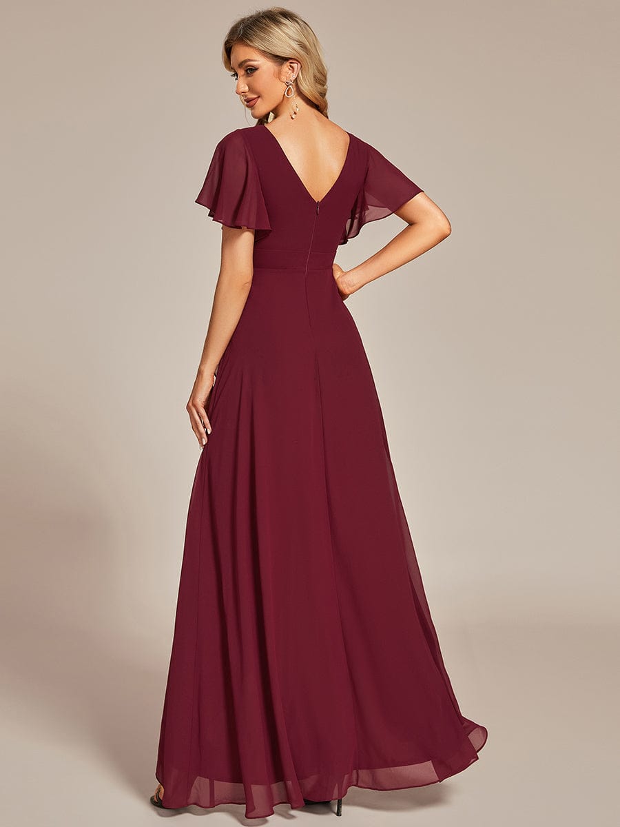 Charming Chiffon Bridesmaid Dress with Lotus Leaf Hemline #color_Burgundy Charming Chiffon Bridesmaid Dress with Lotus Leaf Hemline #color_Burgundy
