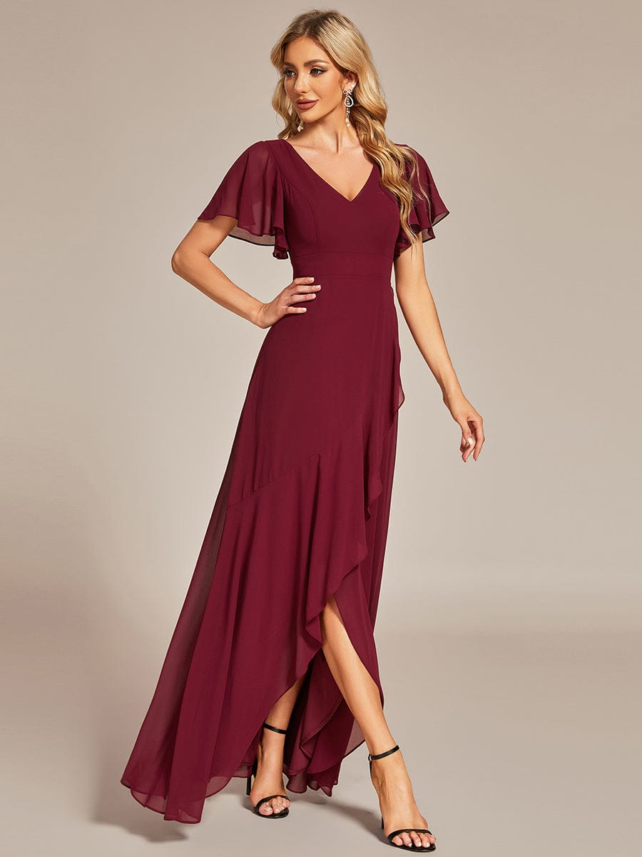Charming Chiffon Bridesmaid Dress with Lotus Leaf Hemline #color_Burgundy Charming Chiffon Bridesmaid Dress with Lotus Leaf Hemline #color_Burgundy