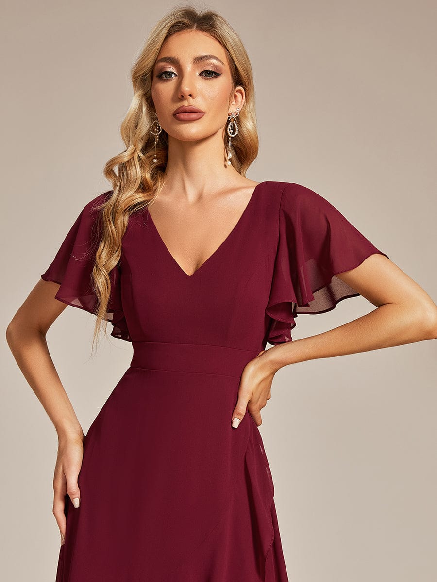 Charming Chiffon Bridesmaid Dress with Lotus Leaf Hemline #color_Burgundy Charming Chiffon Bridesmaid Dress with Lotus Leaf Hemline #color_Burgundy