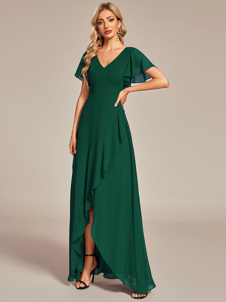 Charming Chiffon Bridesmaid Dress with Lotus Leaf Hemline #color_Dark Green Charming Chiffon Bridesmaid Dress with Lotus Leaf Hemline #color_Dark Green