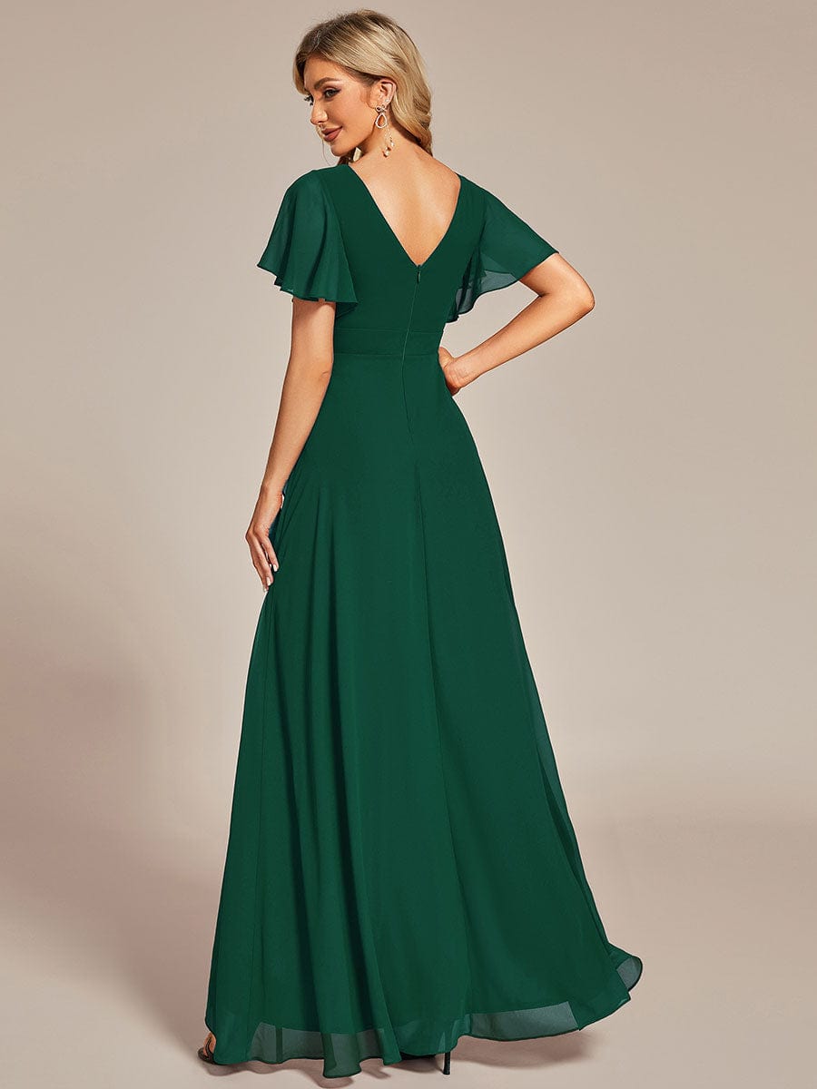 Charming Chiffon Bridesmaid Dress with Lotus Leaf Hemline #color_Dark Green Charming Chiffon Bridesmaid Dress with Lotus Leaf Hemline #color_Dark Green