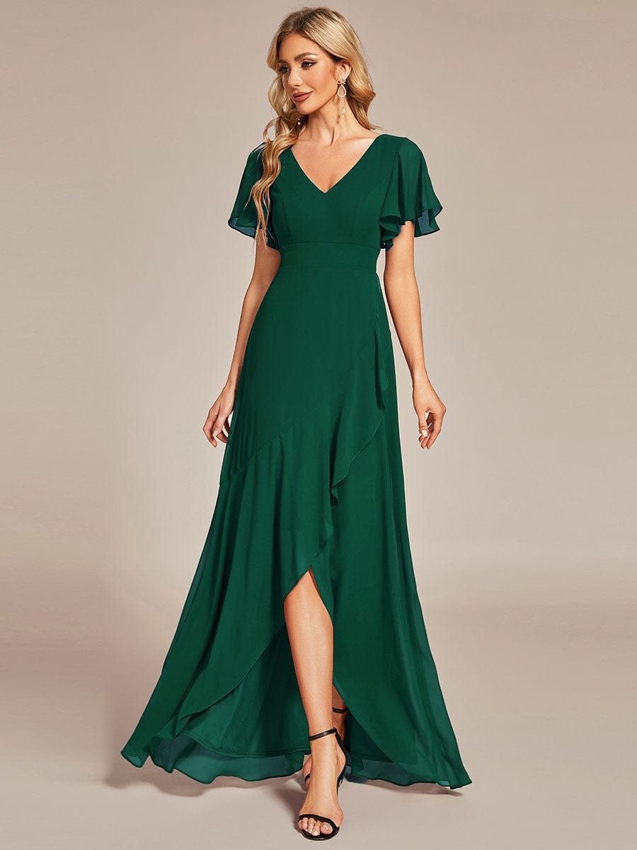Charming Chiffon Bridesmaid Dress with Lotus Leaf Hemline #color_Dark Green Charming Chiffon Bridesmaid Dress with Lotus Leaf Hemline #color_Dark Green