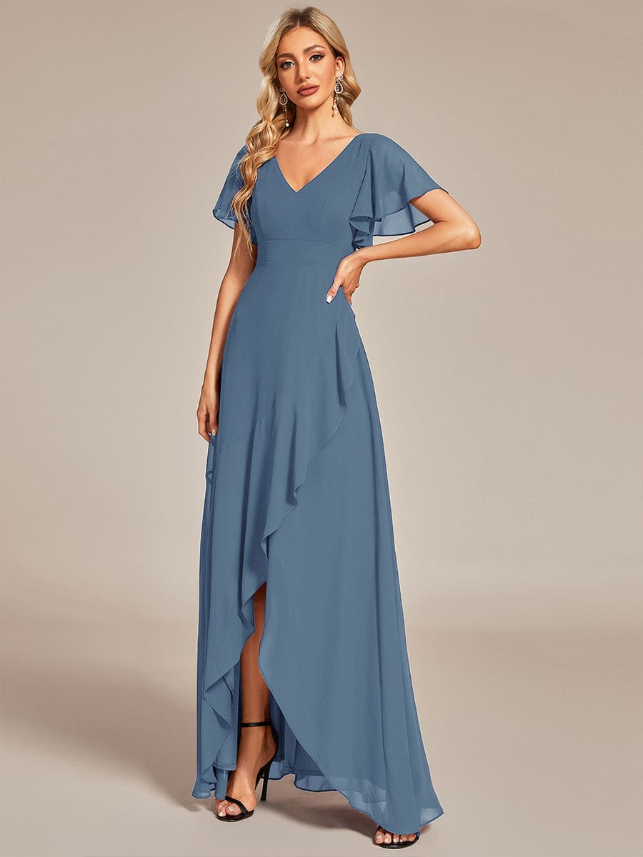 Charming Chiffon Bridesmaid Dress with Lotus Leaf Hemline #color_Dusty Navy Charming Chiffon Bridesmaid Dress with Lotus Leaf Hemline #color_Dusty Navy