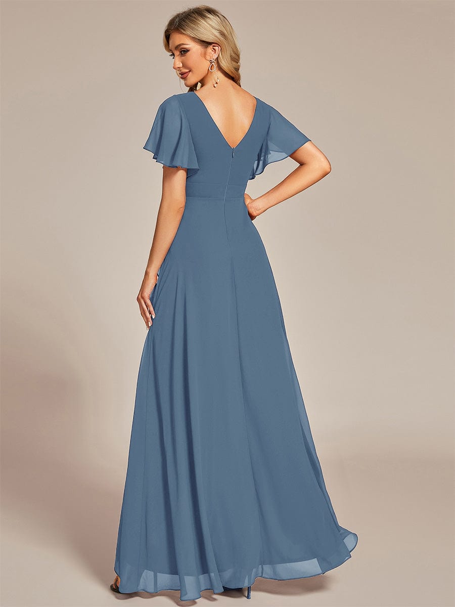 Charming Chiffon Bridesmaid Dress with Lotus Leaf Hemline #color_Dusty Navy Charming Chiffon Bridesmaid Dress with Lotus Leaf Hemline #color_Dusty Navy