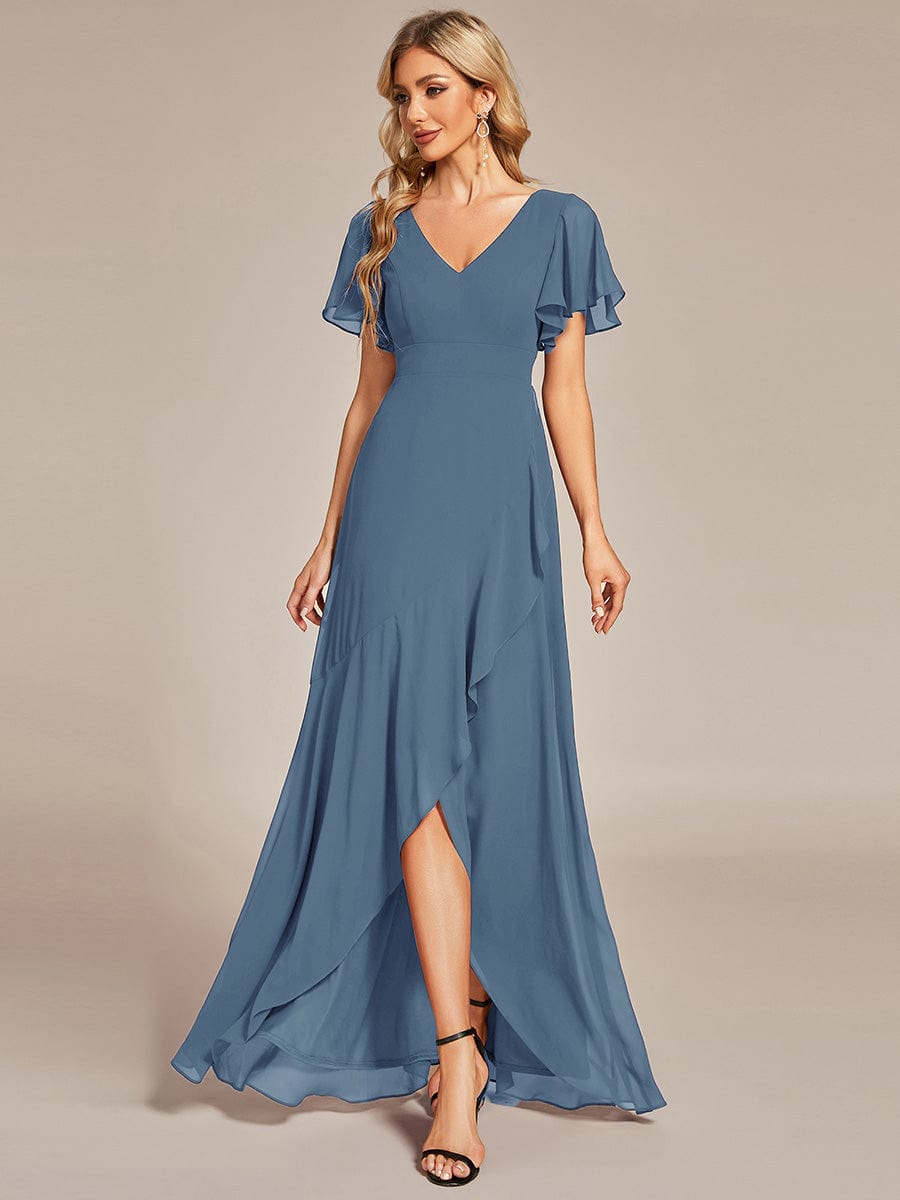 Charming Chiffon Bridesmaid Dress with Lotus Leaf Hemline #color_Dusty Navy Charming Chiffon Bridesmaid Dress with Lotus Leaf Hemline #color_Dusty Navy