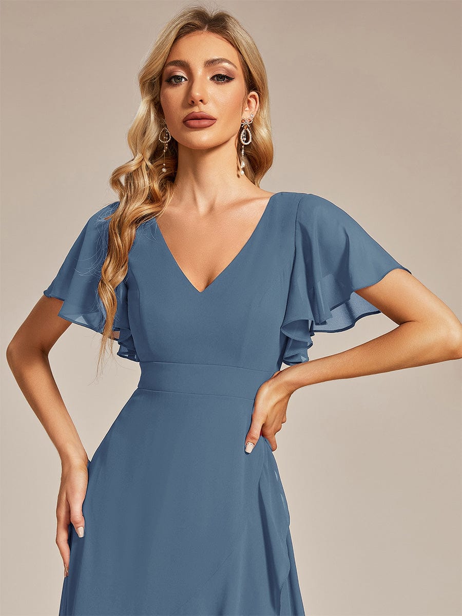 Charming Chiffon Bridesmaid Dress with Lotus Leaf Hemline #color_Dusty Navy Charming Chiffon Bridesmaid Dress with Lotus Leaf Hemline #color_Dusty Navy