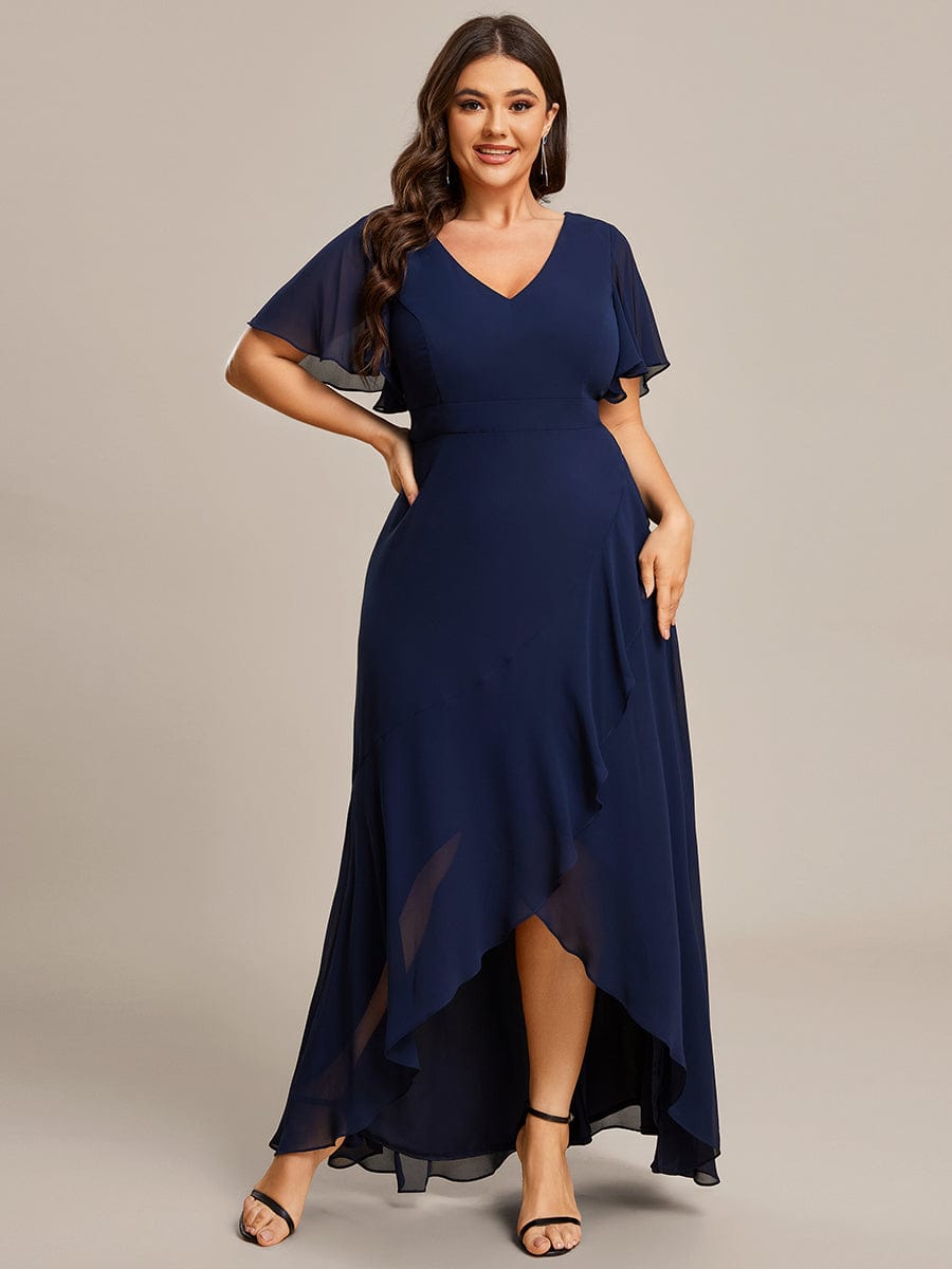 Charming Chiffon Bridesmaid Dress with Lotus Leaf Hemline #color_Navy Blue Charming Chiffon Bridesmaid Dress with Lotus Leaf Hemline #color_Navy Blue