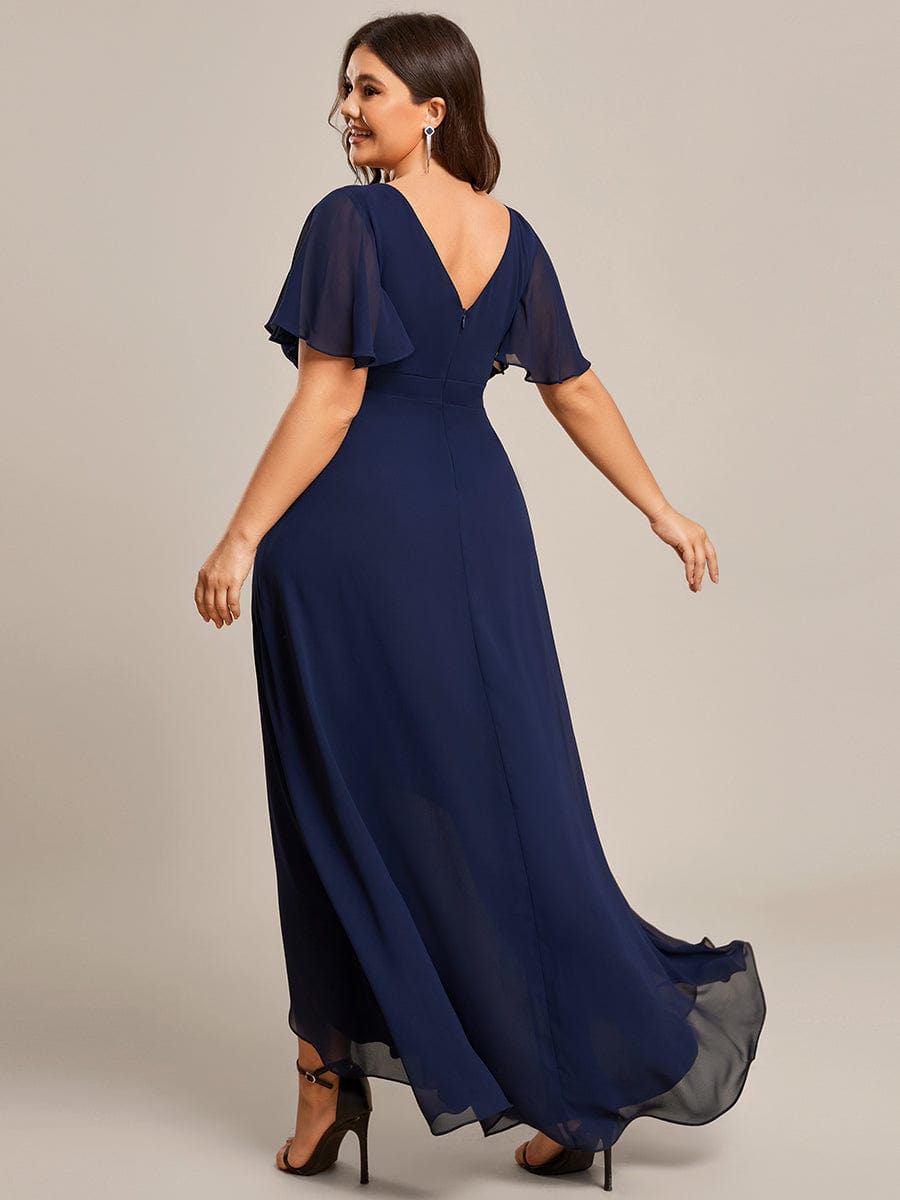 Charming Chiffon Bridesmaid Dress with Lotus Leaf Hemline #color_Navy Blue Charming Chiffon Bridesmaid Dress with Lotus Leaf Hemline #color_Navy Blue