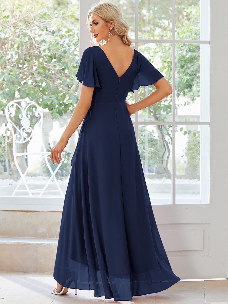 Charming Chiffon Bridesmaid Dress with Lotus Leaf Hemline #color_Navy Blue Charming Chiffon Bridesmaid Dress with Lotus Leaf Hemline #color_Navy Blue