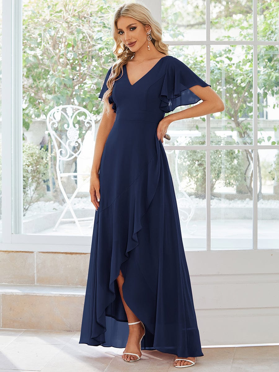 Charming Chiffon Bridesmaid Dress with Lotus Leaf Hemline #color_Navy Blue Charming Chiffon Bridesmaid Dress with Lotus Leaf Hemline #color_Navy Blue