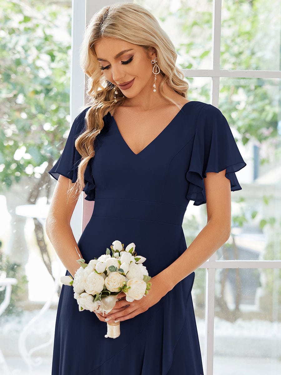 Charming Chiffon Bridesmaid Dress with Lotus Leaf Hemline #color_Navy Blue Charming Chiffon Bridesmaid Dress with Lotus Leaf Hemline #color_Navy Blue
