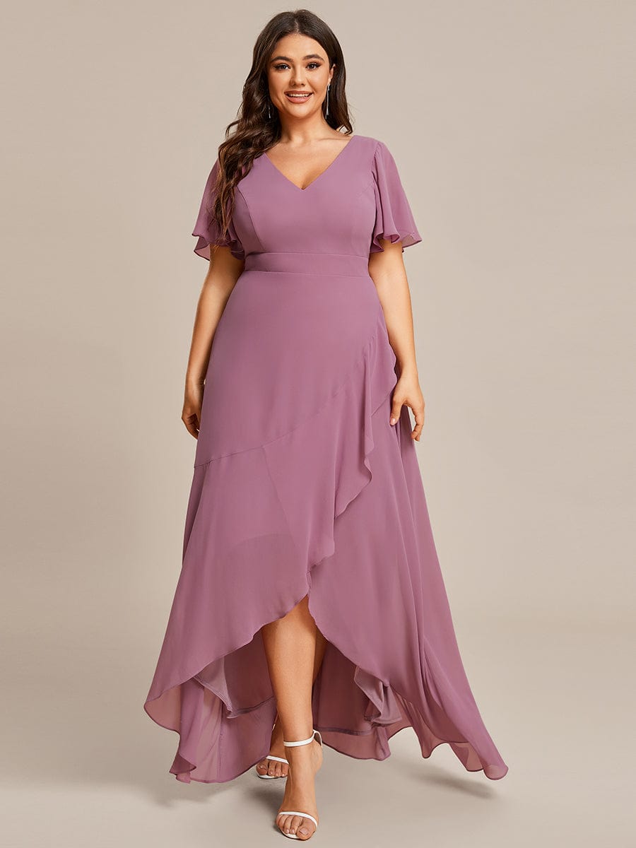 Charming Chiffon Bridesmaid Dress with Lotus Leaf Hemline #color_Purple Orchid Charming Chiffon Bridesmaid Dress with Lotus Leaf Hemline #color_Purple Orchid
