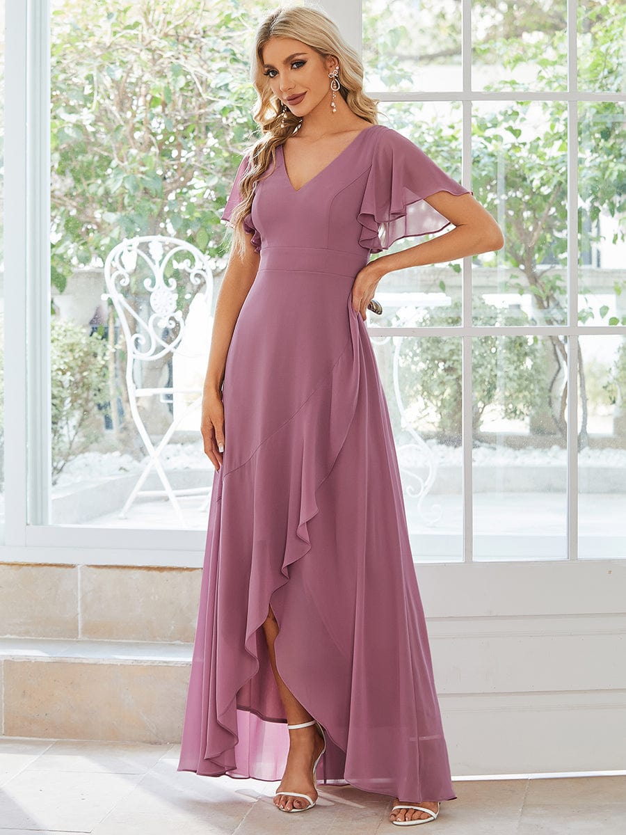Charming Chiffon Bridesmaid Dress with Lotus Leaf Hemline #color_Purple Orchid Charming Chiffon Bridesmaid Dress with Lotus Leaf Hemline #color_Purple Orchid