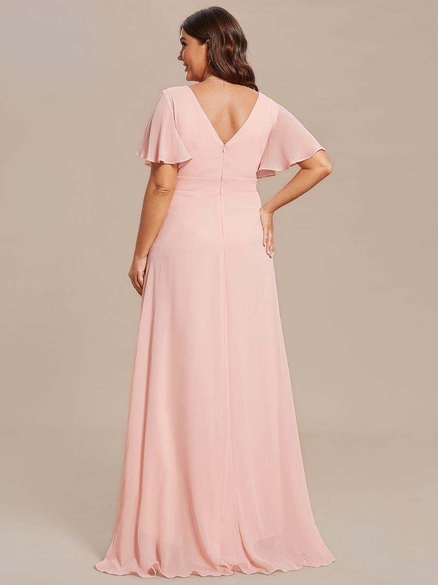 Charming Chiffon Bridesmaid Dress with Lotus Leaf Hemline #color_Pink Charming Chiffon Bridesmaid Dress with Lotus Leaf Hemline #color_Pink