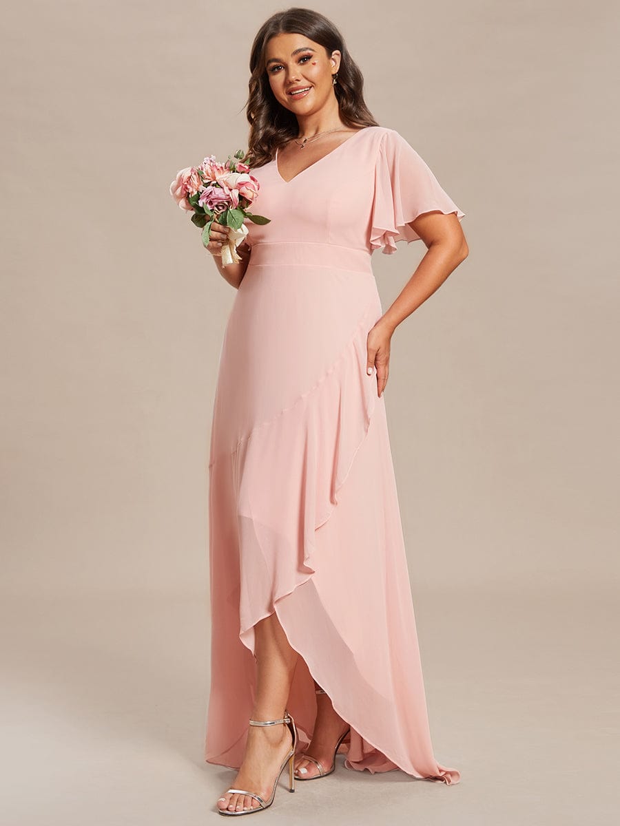Charming Chiffon Bridesmaid Dress with Lotus Leaf Hemline #color_Pink Charming Chiffon Bridesmaid Dress with Lotus Leaf Hemline #color_Pink
