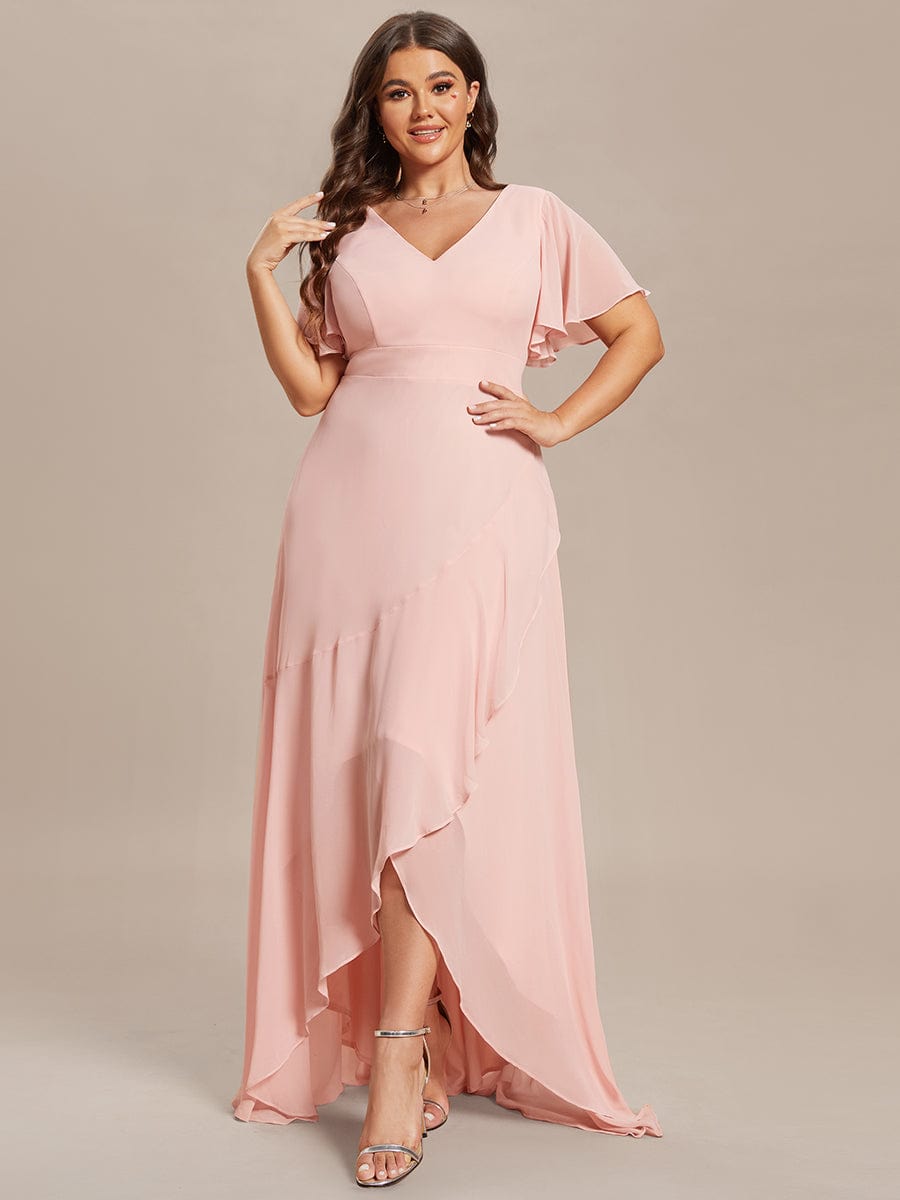 Charming Chiffon Bridesmaid Dress with Lotus Leaf Hemline #color_Pink Charming Chiffon Bridesmaid Dress with Lotus Leaf Hemline #color_Pink