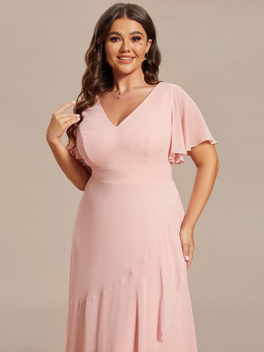Charming Chiffon Bridesmaid Dress with Lotus Leaf Hemline #color_Pink Charming Chiffon Bridesmaid Dress with Lotus Leaf Hemline #color_Pink