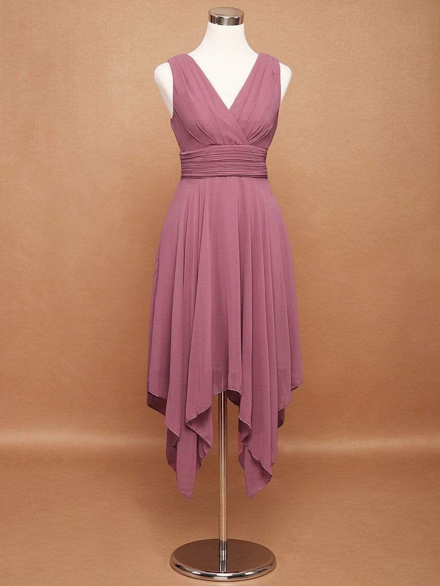 Color=Purple Orchid | Knee Length Chiffon Bridesmaid Dress With Irregular Hem-Purple Orchid 7 Color=Purple Orchid | Knee Length Chiffon Bridesmaid Dress With Irregular Hem-Purple Orchid 7