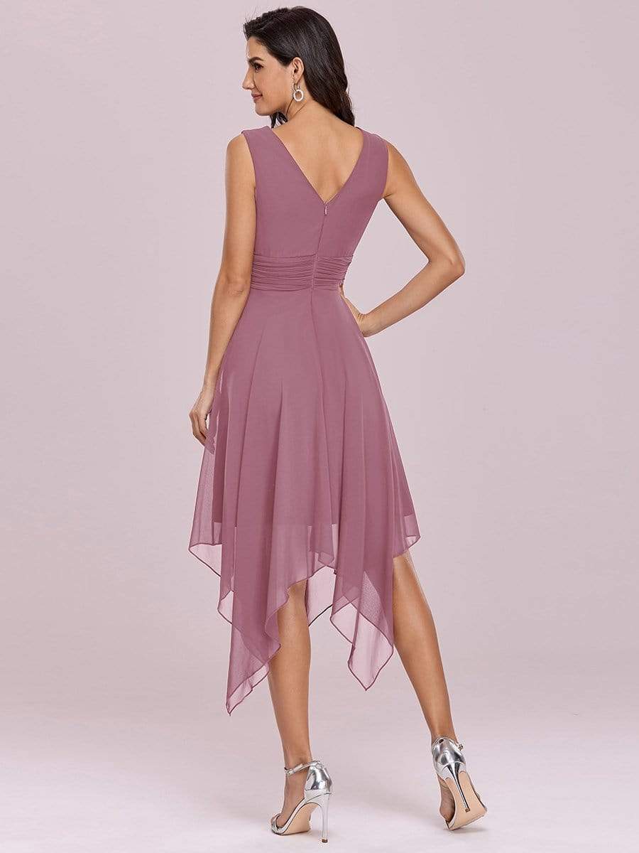 Color=Purple Orchid | Knee Length Chiffon Bridesmaid Dress With Irregular Hem-Purple Orchid 2 Color=Purple Orchid | Knee Length Chiffon Bridesmaid Dress With Irregular Hem-Purple Orchid 2