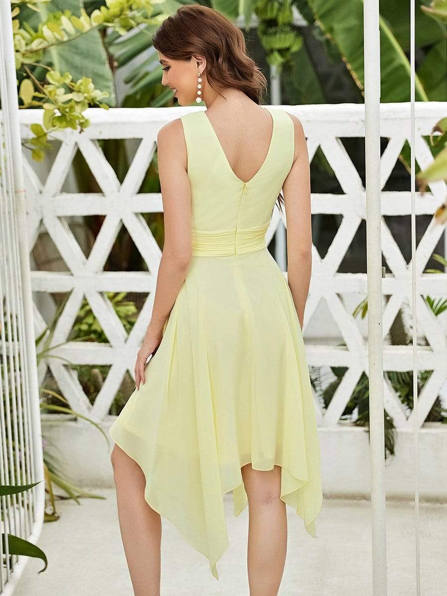 Color=Yellow | Knee Length Chiffon Bridesmaid Dress With Irregular Hem-Yellow 2 Color=Yellow | Knee Length Chiffon Bridesmaid Dress With Irregular Hem-Yellow 2