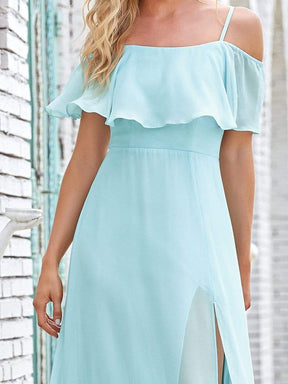 Color=Sky Blue | Elegant Lotus Sleeves Spaghetti Strap Front Split Long Bridesmaid Dress-Sky Blue 4