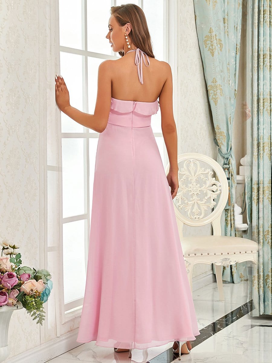 Color=Mauve | Halter Neck Strapless A-Line Maxi Bridesmaid Dress-Mauve 2 Color=Mauve | Halter Neck Strapless A-Line Maxi Bridesmaid Dress-Mauve 2