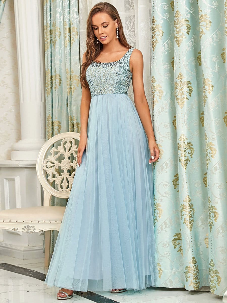 Color=Sky Blue | U Neck Sequins Maxi Long Sleeveless Sequin Tulle Bridesmaid Dress-Sky Blue 5 Color=Sky Blue | U Neck Sequins Maxi Long Sleeveless Sequin Tulle Bridesmaid Dress-Sky Blue 5