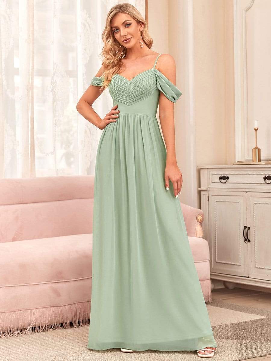 Color=Mint Green | Sexy Cold Shoulder Pleated A-line Bridesmaid Dress-Mint Green 2 Color=Mint Green | Sexy Cold Shoulder Pleated A-line Bridesmaid Dress-Mint Green 2