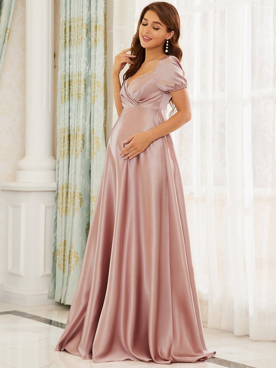 Color=Mauve | Sexy V Neck Backless Short Puff Sleeve Maxi Maternity Dress-Mauve 3 Color=Mauve | Sexy V Neck Backless Short Puff Sleeve Maxi Maternity Dress-Mauve 3