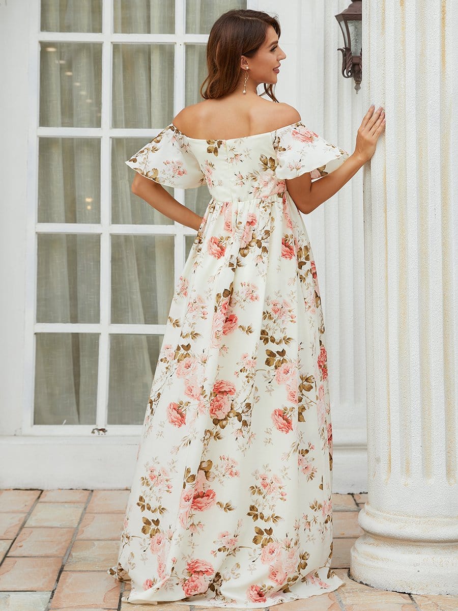 Color=Yellow | Elegant Lotus Leaf Floral Sprint Maxi Maternity Dress-Yellow 2 Color=Yellow | Elegant Lotus Leaf Floral Sprint Maxi Maternity Dress-Yellow 2