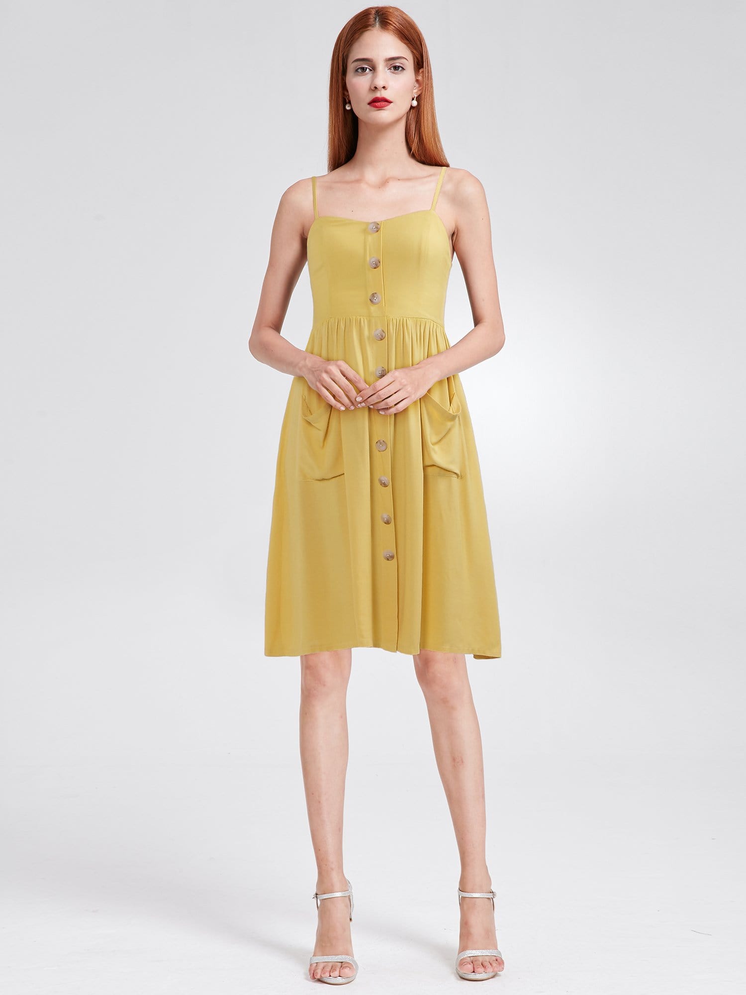 Color=Yellow | Women'S A-Line Spaghetti Straps Casual Dress-Yellow 1 Color=Yellow | Women'S A-Line Spaghetti Straps Casual Dress-Yellow 1