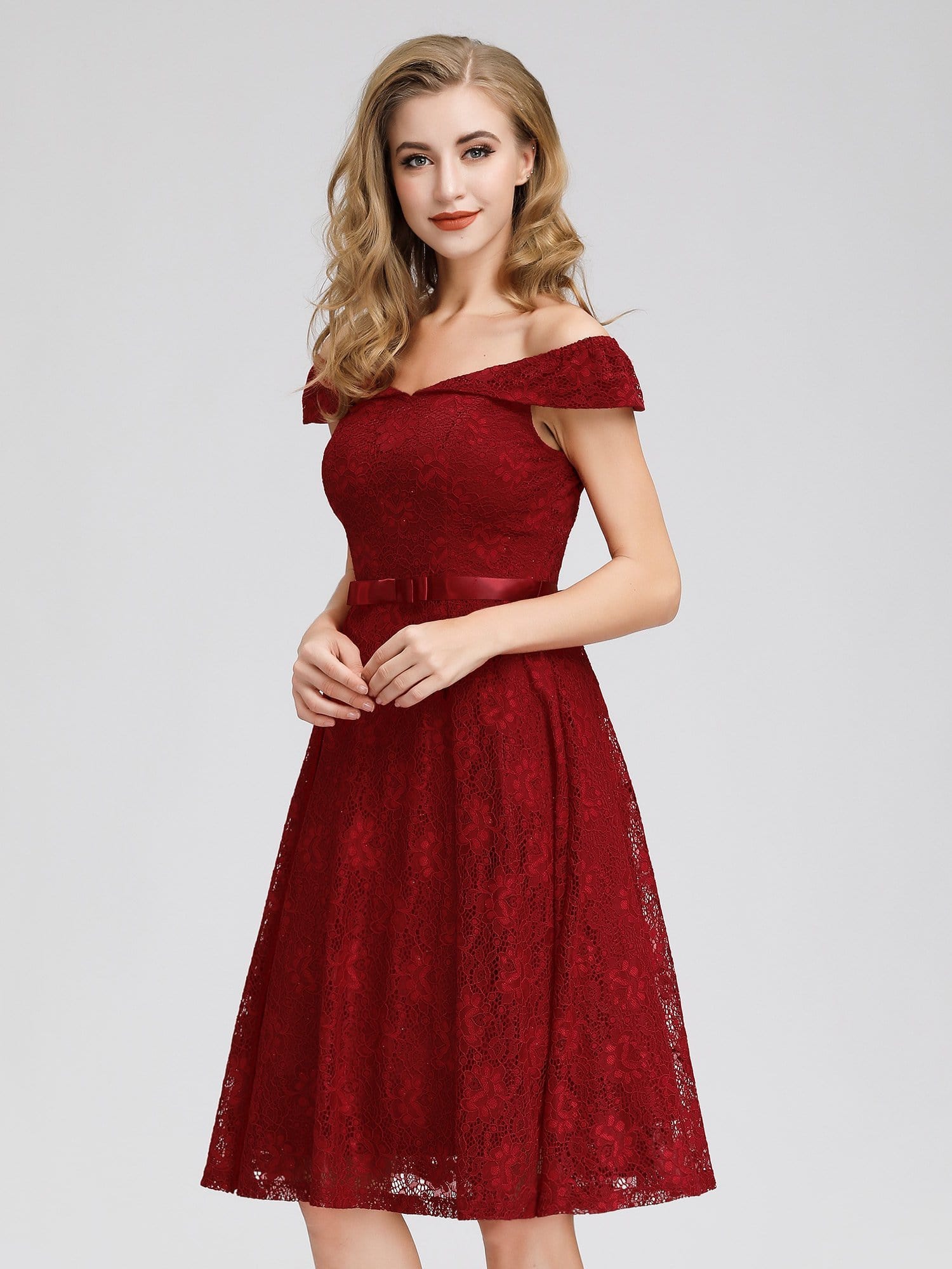 Color=Burgundy | Short Lace Off Shoulder Homecoming Dresses-Burgundy 3 Color=Burgundy | Short Lace Off Shoulder Homecoming Dresses-Burgundy 3