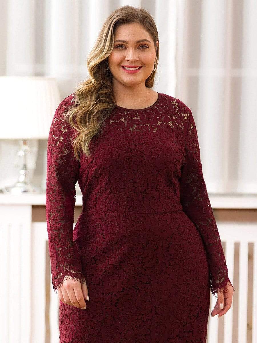 Color=Burgundy | Long Sleeve Lace Fitted Lbd-Burgundy 5 Color=Burgundy | Long Sleeve Lace Fitted Lbd-Burgundy 5