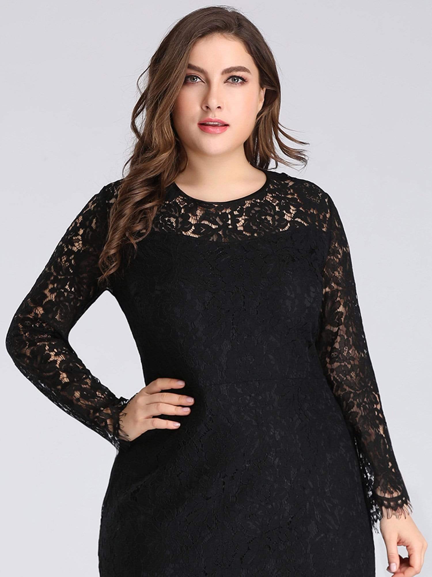 Color=Black | Long Sleeve Lace Fitted Lbd-Black 5 Color=Black | Long Sleeve Lace Fitted Lbd-Black 5