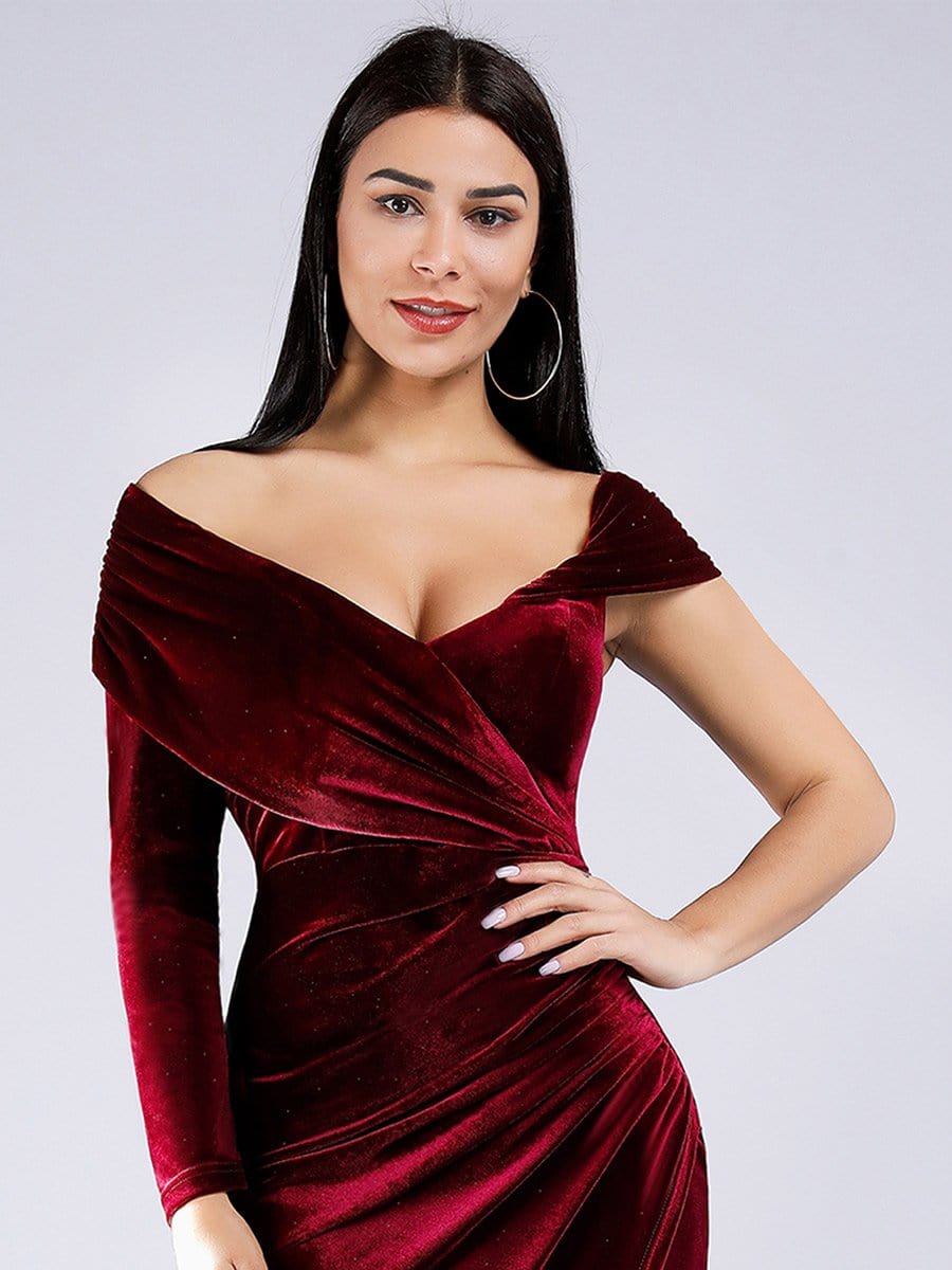 Color=Burgundy | Sexy Off Shoulder Party Dress With Asymmetrical Sleeve-Burgundy 11 Color=Burgundy | Sexy Off Shoulder Party Dress With Asymmetrical Sleeve-Burgundy 11
