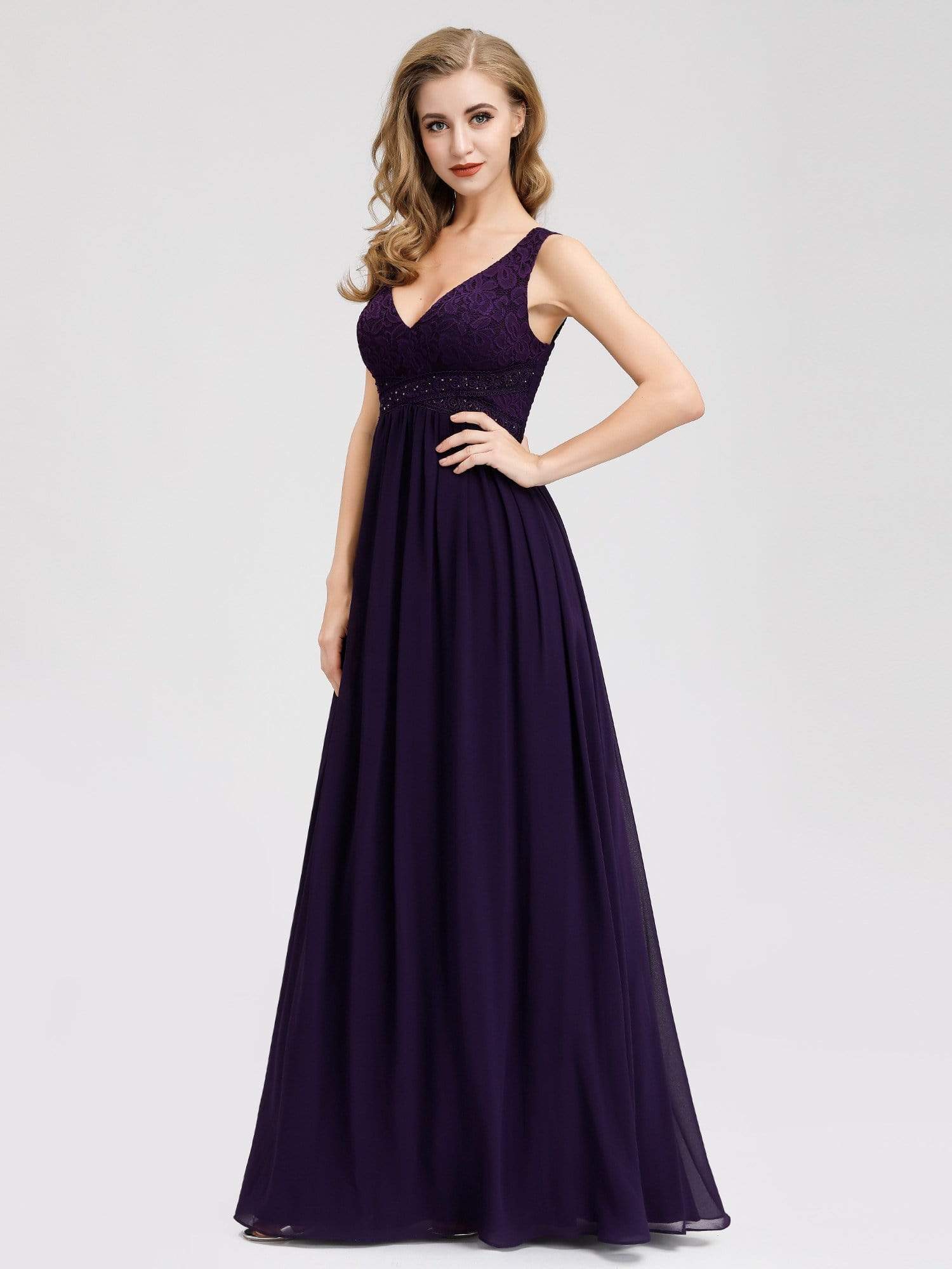 Color=Dark Purple | Sleeveless V Neck Long Purple Evening Dress-Dark Purple 1 Color=Dark Purple | Sleeveless V Neck Long Purple Evening Dress-Dark Purple 1