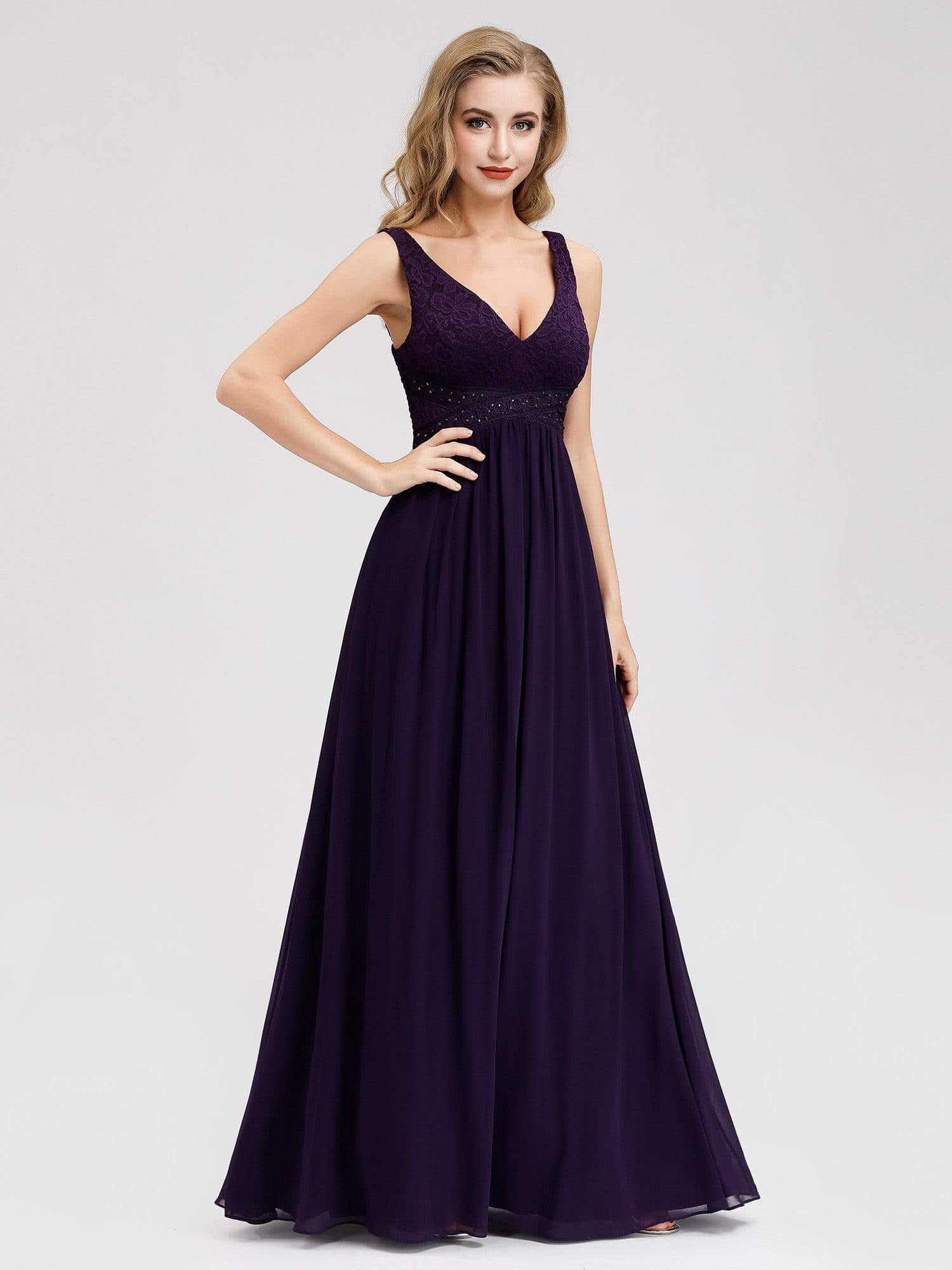 Color=Dark Purple | Sleeveless V Neck Long Purple Evening Dress-Dark Purple 4 Color=Dark Purple | Sleeveless V Neck Long Purple Evening Dress-Dark Purple 4