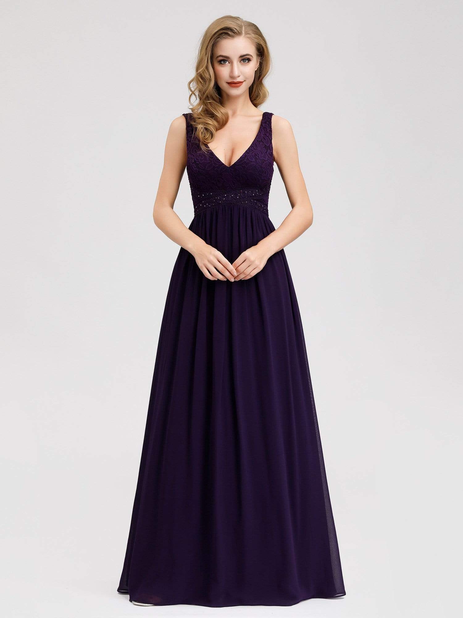 Color=Dark Purple | Sleeveless V Neck Long Purple Evening Dress-Dark Purple 2 Color=Dark Purple | Sleeveless V Neck Long Purple Evening Dress-Dark Purple 2